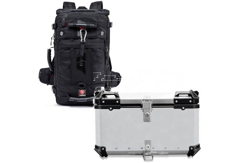 Bagtecs Reisetasche Set: Motorrad Rucksack HK4 45Ltr sw # mit Alu Top Case XB65 Alu univ. von Bagtecs