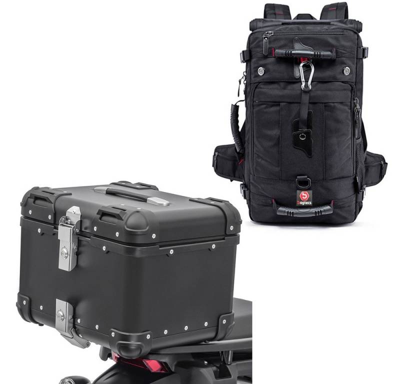 Bagtecs Reisetasche Set: Motorrad Rucksack HK4 45Ltr sw # mit Alu Top Case XS45 Alu univ. von Bagtecs