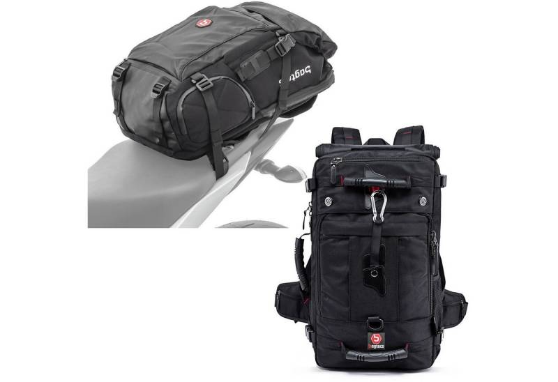 Bagtecs Reisetasche Set: Motorrad Rucksack HX5 Hecktasche wasserdicht 45Ltr mit Helmhalter von Bagtecs
