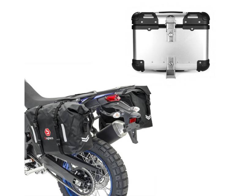 Bagtecs Reisetasche Set: Motorrad Satteltaschen Wasserdicht WP8 2x30L # mit Alu Top Case X von Bagtecs