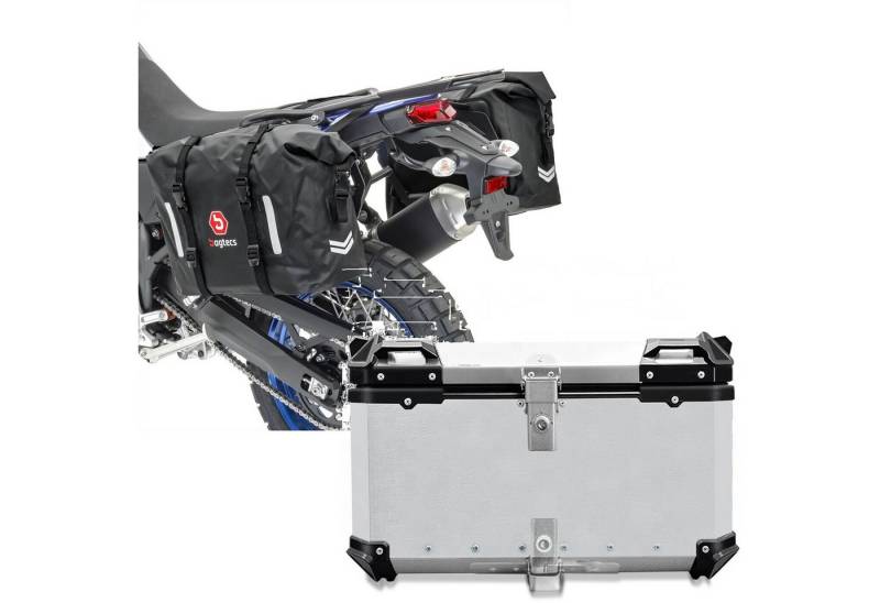 Bagtecs Reisetasche Set: Motorrad Satteltaschen Wasserdicht WP8 2x30L # mit Alu Top Case X von Bagtecs