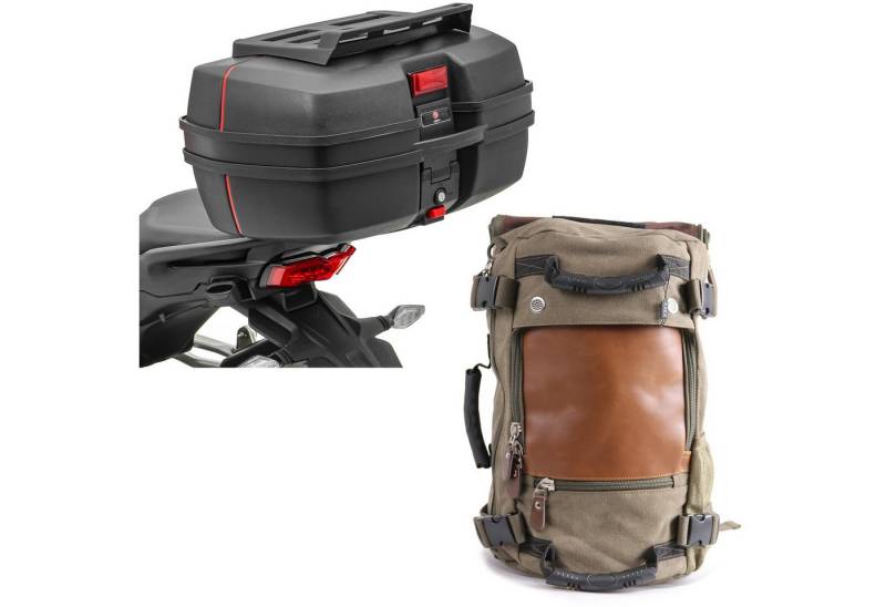 Bagtecs Reisetasche Set: Motorrad Topcase DK45 univ. 45 Liter mit Gepäckgrill # mit Rucksa von Bagtecs