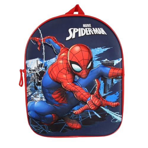 Bagtrotter - Spider-Man - Schulrucksack Snack 31 cm - Marine - 1 Fach mit Reißverschluss - Gepolsterte Schultergurte - 3D Eva Gesicht - 25x11x32 cm - Material Polyester - Schulrucksack Vorschule von Bagtrotter