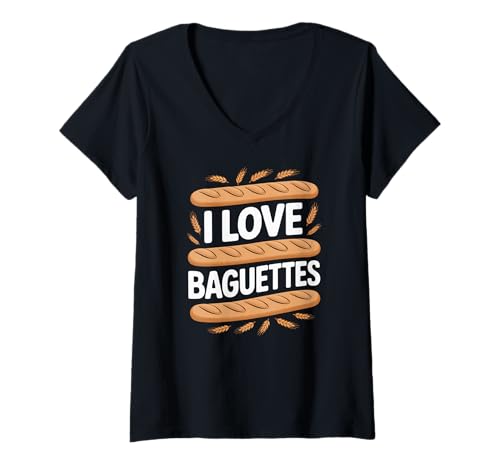 Damen I Love Baguettes Brotfächer Delight T-Shirt mit V-Ausschnitt von Baguette Enthusiast Bakery Lovers