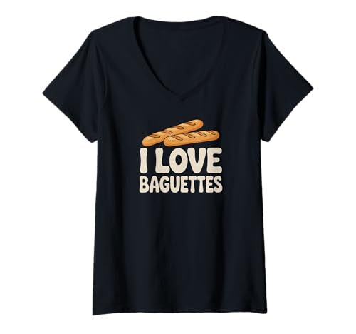 Damen Ich Liebe Baguettes, Bakery, Humor, Feinschmecker T-Shirt mit V-Ausschnitt Damen Ich Liebe Baguettes, Bakery, Humor, Feinschmecker T-Shirt mit V-Ausschnitt von Baguette Enthusiast French Bread Lover