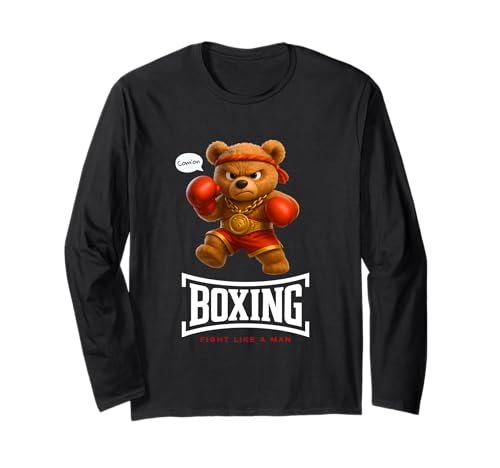 Cool Teddy Bear Man Boxing Fight Style Illustration Graphic Langarmshirt von Bahaa's Tee