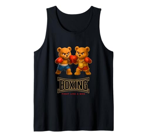 Cool Teddy Bear Man Boxing Fight Style Illustration Graphic Tank Top von Bahaa's Tee