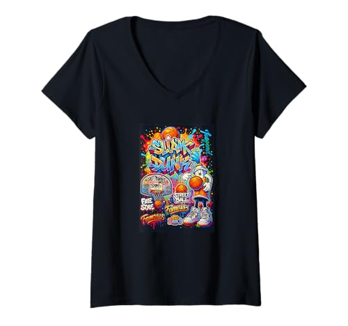 Damen Cool Basketball Graffiti Style Illustration Graphic Designs T-Shirt mit V-Ausschnitt von Bahaa's Tee