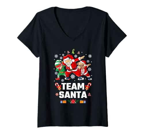 Damen Cool Santa Claus Dancing Team Illustration Graphic Designs T-Shirt mit V-Ausschnitt von Bahaa's Tee