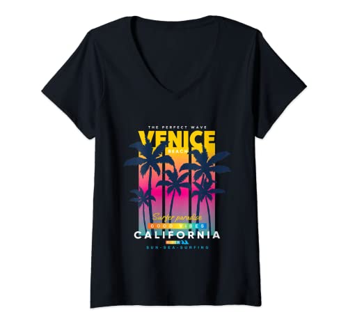 Damen Enjoy Cool California LA Venice Beach Summer Vibes Graphic T-Shirt mit V-Ausschnitt von Bahaa's Tee
