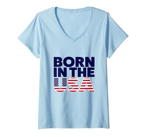 Damen Proud Born In The USA Novelty Graphic Tees & Cool Designs T-Shirt mit V-Ausschnitt von Bahaa's Tee