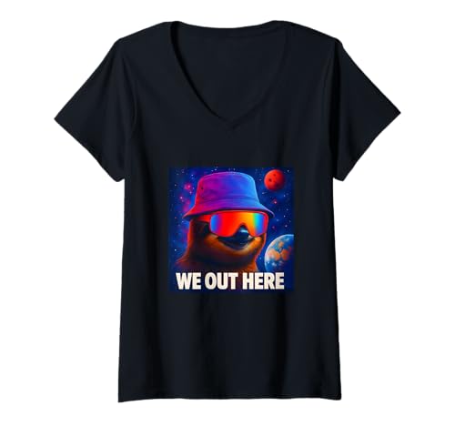 Damen We Out Here, Cool Lazy Sloth Illustration Graphic Designs T-Shirt mit V-Ausschnitt Damen We Out Here, Cool Lazy Sloth Illustration Graphic Designs T-Shirt mit V-Ausschnitt von Bahaa's Tee