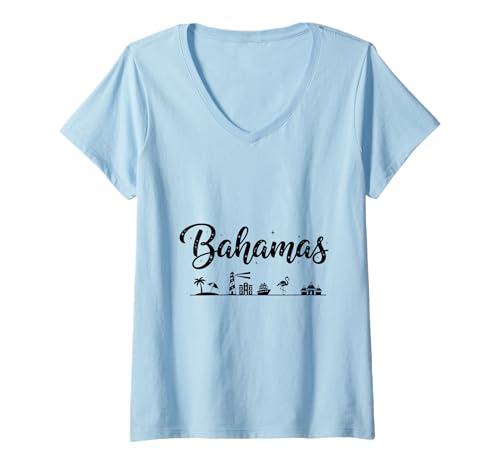 Damen Bahamas Skyline Reise Urlaub Outfits T-Shirt mit V-Ausschnitt von Bahamas Casual Clothes T-Shirts