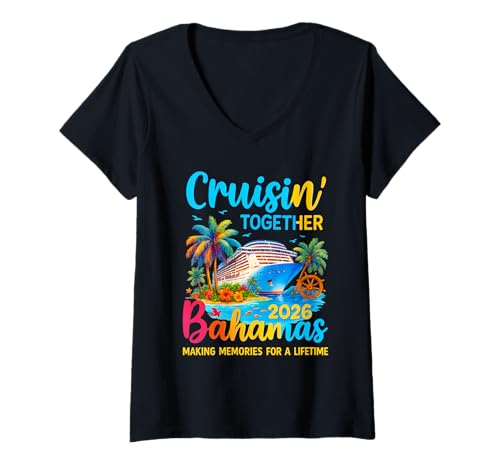 Damen Cruisin Together Bahamas 2026 Familienurlaub Herren Damen Kinder T-Shirt mit V-Ausschnitt Damen Cruisin Together Bahamas 2026 Familienurlaub Herren Damen Kinder T-Shirt mit V-Ausschnitt von Bahamas Cruise 2026 Family Together Apparel