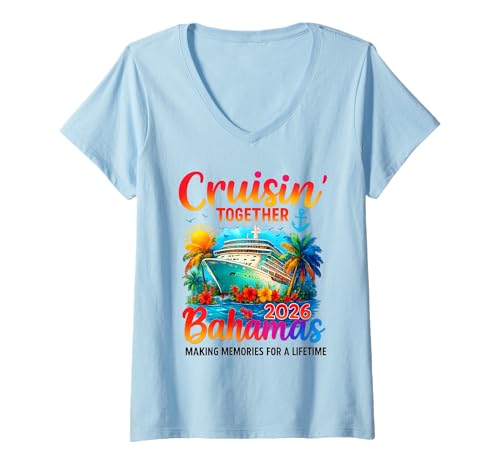 Damen Cruisin Together Bahamas 2026 Familienurlaub Herren Damen Kinder T-Shirt mit V-Ausschnitt Damen Cruisin Together Bahamas 2026 Familienurlaub Herren Damen Kinder T-Shirt mit V-Ausschnitt von Bahamas Cruise 2026 Family Together Apparel