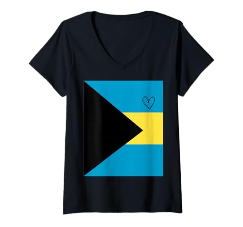 Damen Bahamas Flagge Bahamian Heart Proud Heritage National Day T-Shirt mit V-Ausschnitt von Bahamas Flag Bahamian National Day Gifts Idea