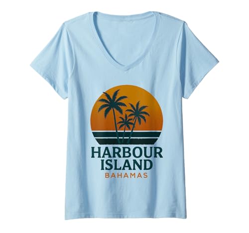 Damen Nassau Bahamas Vintage-Urlaub bei tropischem Sonnenuntergang auf den Bahamas T-Shirt mit V-Ausschnitt von Bahamas Flag Designs Proud Bahamian Roots