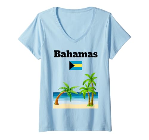 Damen Bahamas Souvenir Karibik Tropischer Strand Bahamas Flagge T-Shirt mit V-Ausschnitt von Bahamas souvenir Bahamas flag apparel