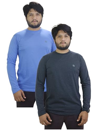 Bahob® 2er-Pack Herren-Langarm-T-Shirt, Rundhalsausschnitt, langärmelig, weiche Baumwolle, S-XXXL, 2er-Pack / Sky X Charcoal, 3XL von Bahob