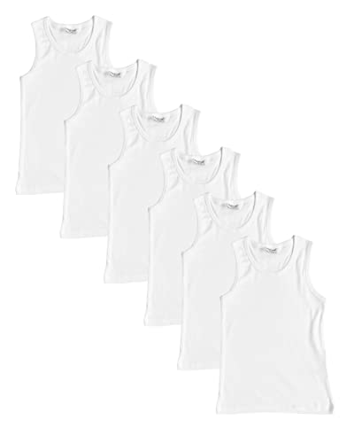 Bahob® 6er-Pack Jungen Unterwäsche Westen Weiche Baumwolle Tank Tops Kinder Ärmellose Westen Unterhemden 100% Baumwolle 3-13 Jahre, weiß, 11-12 Jahre von Bahob