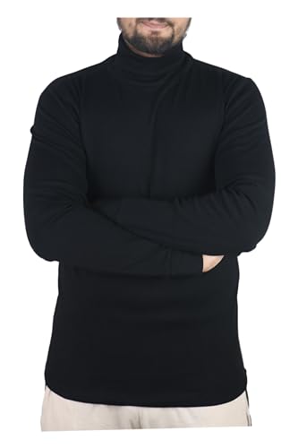 Bahob® Herren Rollkragenpullover Slim Fit Baumwolle gerippt Hoher Kragen Pullover Sweater Strickwaren, Schwarz , X-Large von Bahob