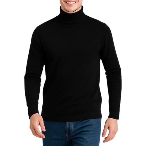 Bahob® Herren Rollkragenpullover Slim Fit Baumwolle gerippt Hoher Kragen Pullover Sweater Strickwaren, Schwarz , X-Large von Bahob