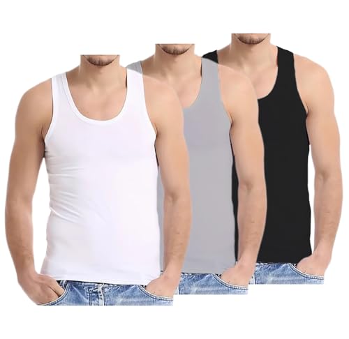 Bahob® Herren Unterhemd Multipack Lot Basic Regular Fit Baumwolle Tank Top Athletic Soft Sortiert 3 Stück Gr. XL, 3 Pack Black White Grey von Bahob