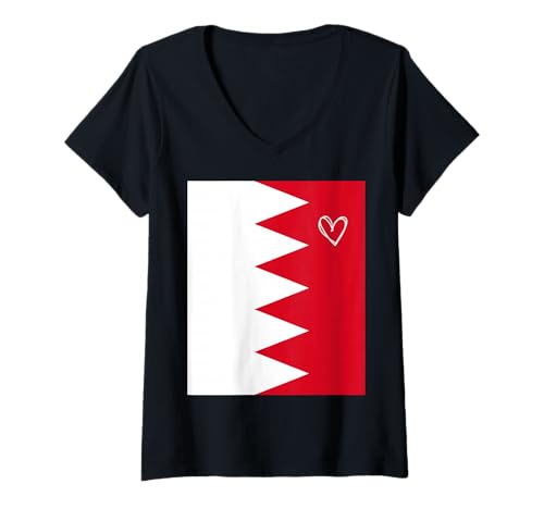 Damen Flagge von Bahrain Nationalfeiertag der Bahrainis Heart Proud Heritage T-Shirt mit V-Ausschnitt Damen Flagge von Bahrain Nationalfeiertag der Bahrainis Heart Proud Heritage T-Shirt mit V-Ausschnitt von Bahrain Flag Bahrainis National Day Gifts Idea