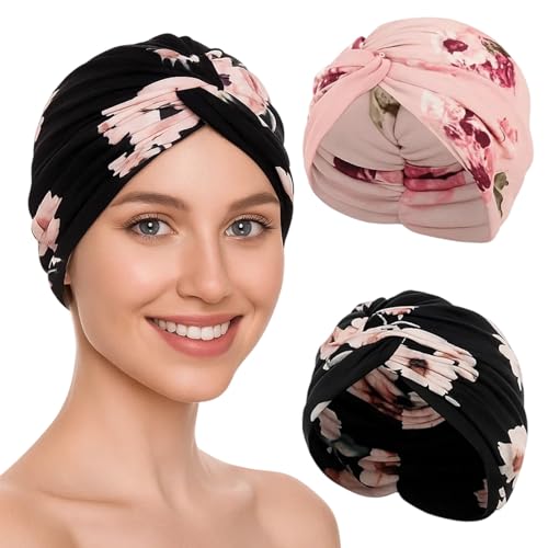 BaiDekun 2 Stücke Frauen Chemo Hüte Damen Kopfbedeckung – Vorgebundene Plissee Beanie Mütze von BaiDekun