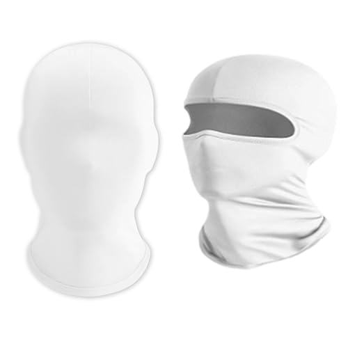 BaiDekun 2er Set Weiße Vollgesichtsmaske & Sturmhaube (1x mit Augenausschnitt + 1x ohne Augenausschnitt) – Atmungsaktiv, Elastisch, Vielseitig für Halloween, Cosplay, Radfahren, Motorrad & Outdoor von BaiDekun
