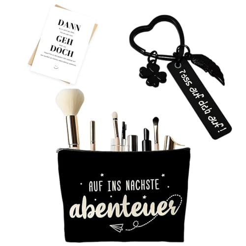 BaiDekun 3 Teile Abschiedsgeschenk Kollegen, Kosmetiktasche Mit Schlüsselanhänger Und Karte, Geschenkset Für Kollegin, Reisende Und Freunde, Abschied Von Kollegen Ins Neue Abenteuer von BaiDekun