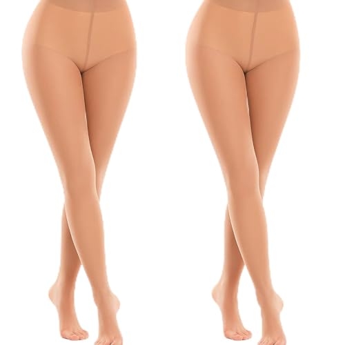 BaiDekun Ballett Strumpfhose Damen 2 Paar Ohne Fuß Opaque Tanzstrumpfhose Leggings Ballett Leggings Semi-Blickdicht Schwarz Hautfarbe von BaiDekun