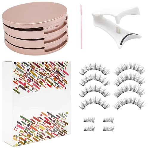 Magnetische Wimpern Set 4 Paare – Natürlich Look Magnet Wimpern mit Zange, Wimpernbürste & Box mit Spiegel, Wiederverwendbare Magnetic Lashes ohne Kleber & Eyeliner, Geschenk für Frauen von BaiDekun