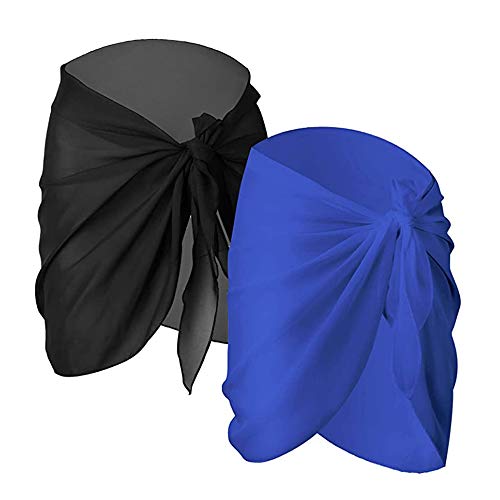 Damen Chiffon Sarong Pareo,2er Pack Sarong Chiffon Strand Frauen Badeanzug Wickelkleid Wickelrock Strandkleid Bikini Cover Up Badeanzug Wickelkleid Rock für Urlaub Schwimmen Schwarz+Blau Damen Chiffon Sarong Pareo,2er Pack Sarong Chiffon Strand Frauen Badeanzug Wickelkleid Wickelrock Strandkleid Bikini Cover Up Badeanzug Wickelkleid Rock für Urlaub Schwimmen Schwarz+Blau von BaiJ