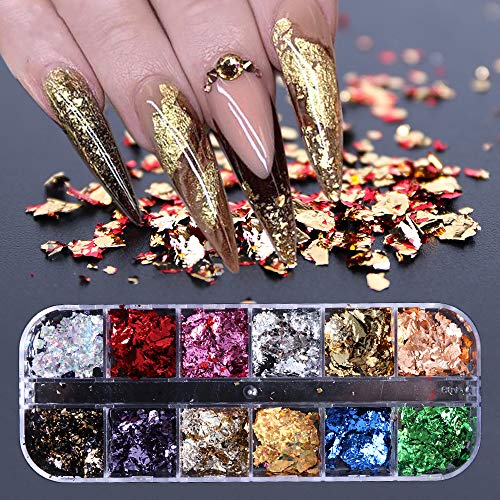 Glitzer für Nägel,12 Farbe Nail Art Glitzerpulver Set in Box 3D Nägel Glitter Sequin für Nagelkunst, Lidschatten, Gesicht, Basteln und DIY(Unregelmäßige Form) von BaiJ