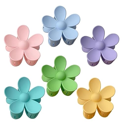 Haarklammer Blume, 6 Pcs Blumen Haarklammern Groß, Matte Einfarbig Mittelgroß Haarspange für Damen und Mädchen, Kunststoff Haarclips Haarspangen Haarschmuck für Frauen, 6 Farben von BaiJ