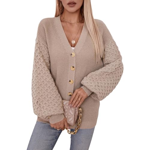 Baicrane Strickjacken Pullover Damen Winter Casual Langarm Oversize Sweater Elegant V-Ausschnitt Lightweight Oberteile Top Casual Solid Colour Tops Frühling und hält warm Strickjacken Braun S von Baicrane