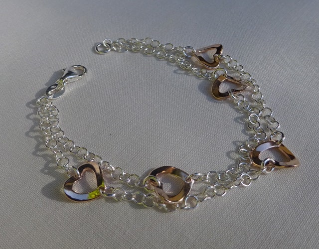 2-Reihiges Armband Aus Sterlingsilber Und Roségold-Vermeil Mit Herzen von BaieDesPerles