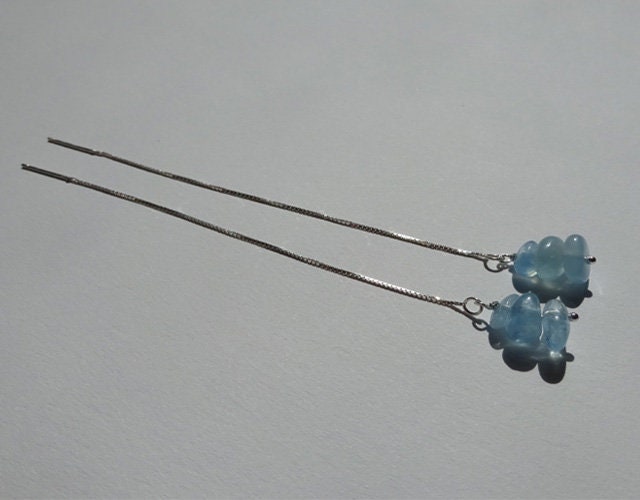Azurblaue Aquamarin-Kettenohrringe Aus 925Er Sterlingsilber von BaieDesPerles