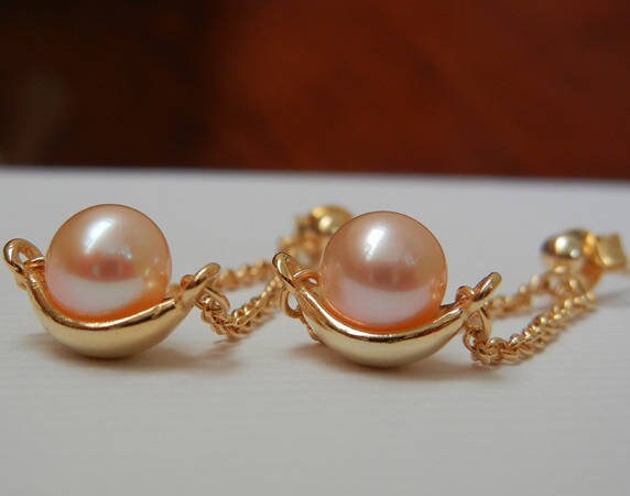 Rosa Süßwasserperlen Ohrringe Mit Kette Rosa Süßwasserperlen Ohrringe Mit Kette von BaieDesPerles
