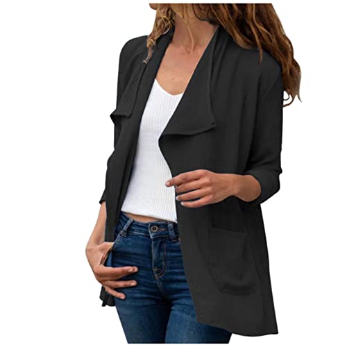 Baieune Damen Mode Mantel Jacke Soild Cardigan Langarm Tasche Mantel Tasche Mode Oberbekleidung Jacken Übergröße Kleidung für Frauen 4x-5x, Schwarz , 50 von Baieune