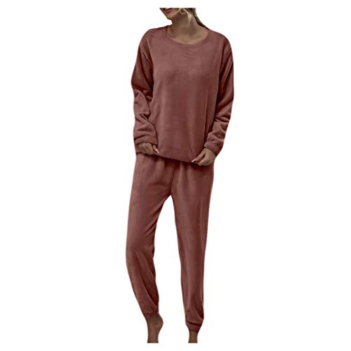 Wear Damen Anzughose Flanell Farbe 1 Set Freizeit Solid Damen Anzüge & Sets Dessous Pyjama Set, rot, 42 von Baieune