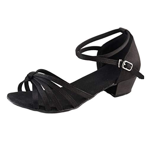 Baijiaye Damen/Kinder Latin Tanz Schuhe Mitte Absätze 3CM Ballroom Peep-Toe Zeh Tanzschuhe Lateinische Mädchen Standard Tanzschuhe Samba Chacha Salsa Tango Partei Tanzschuhe Schwarz 34 von Baijaye