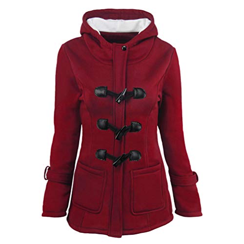 Baijiaye Damen Wintermantel Dufflecoat Mit Kapuze Frauen Warm Winter Lang Jacke Parka Herbst Retro Große Größen Rot von Baijiaye