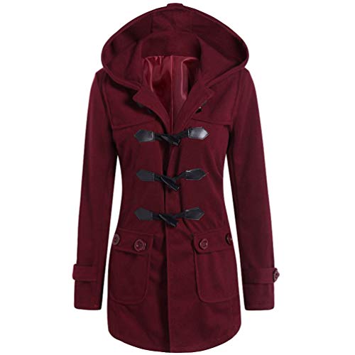 Baijiaye Damen Wintermantel Dufflecoat Mit Kapuze Frauen Warm Winter Lang Jacke Parka Herbst Retro Große Größen Weinrot von Baijiaye