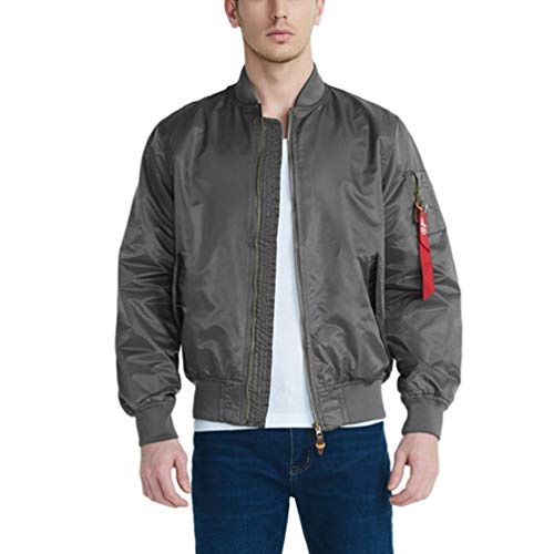 Baijiaye Herren Basic Bomber Jacket Jacke Light Army Fliegerjacke Militär Bomber mit Stehkragen Ärmeltasche Lose College Jacke Grau1 S von Baijiaye