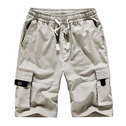 Baijiaye Herren Cargo Shorts 100% Baumwolle Strandhose Jogginghose Bermuda Kurz Hose Beige 4XL von Baijiaye