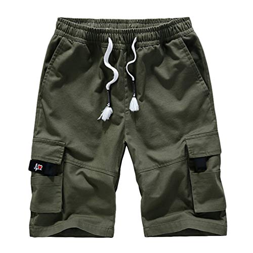 Baijiaye Herren Cargo Shorts 100% Baumwolle Strandhose Jogginghose Bermuda Kurz Hose Grün 1# 5XL von Baijiaye