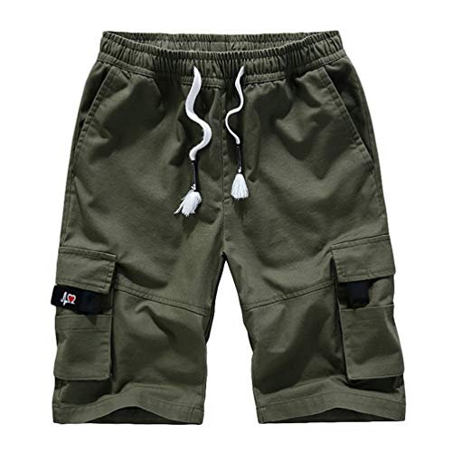 Baijiaye Herren Cargo Shorts 100% Baumwolle Strandhose Jogginghose Bermuda Kurz Hose Grün 1# 6XL von Baijiaye