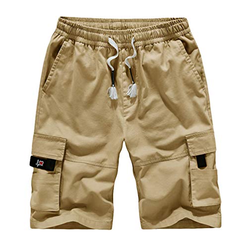 Baijiaye Herren Cargo Shorts 100% Baumwolle Strandhose Jogginghose Bermuda Kurz Hose Khaki 6XL von Baijiaye